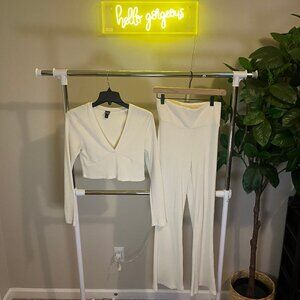 Cozy Ribbed Loungewear Set (off-white) - Size Large